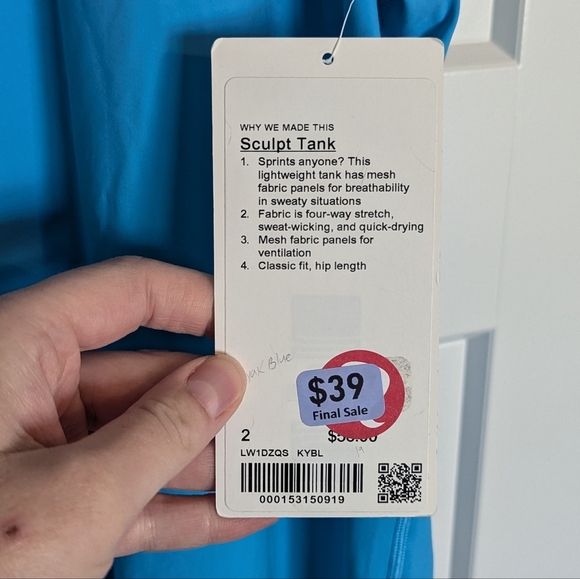 Lululemon NWT Sculpt Tank - Kayak Blue sz 2 - Picture 6 of 6